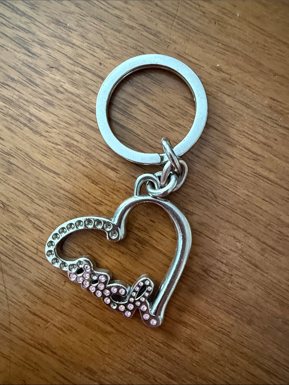 Coach Silver Heart Mini Bag Charm with Pink Crystal Accents